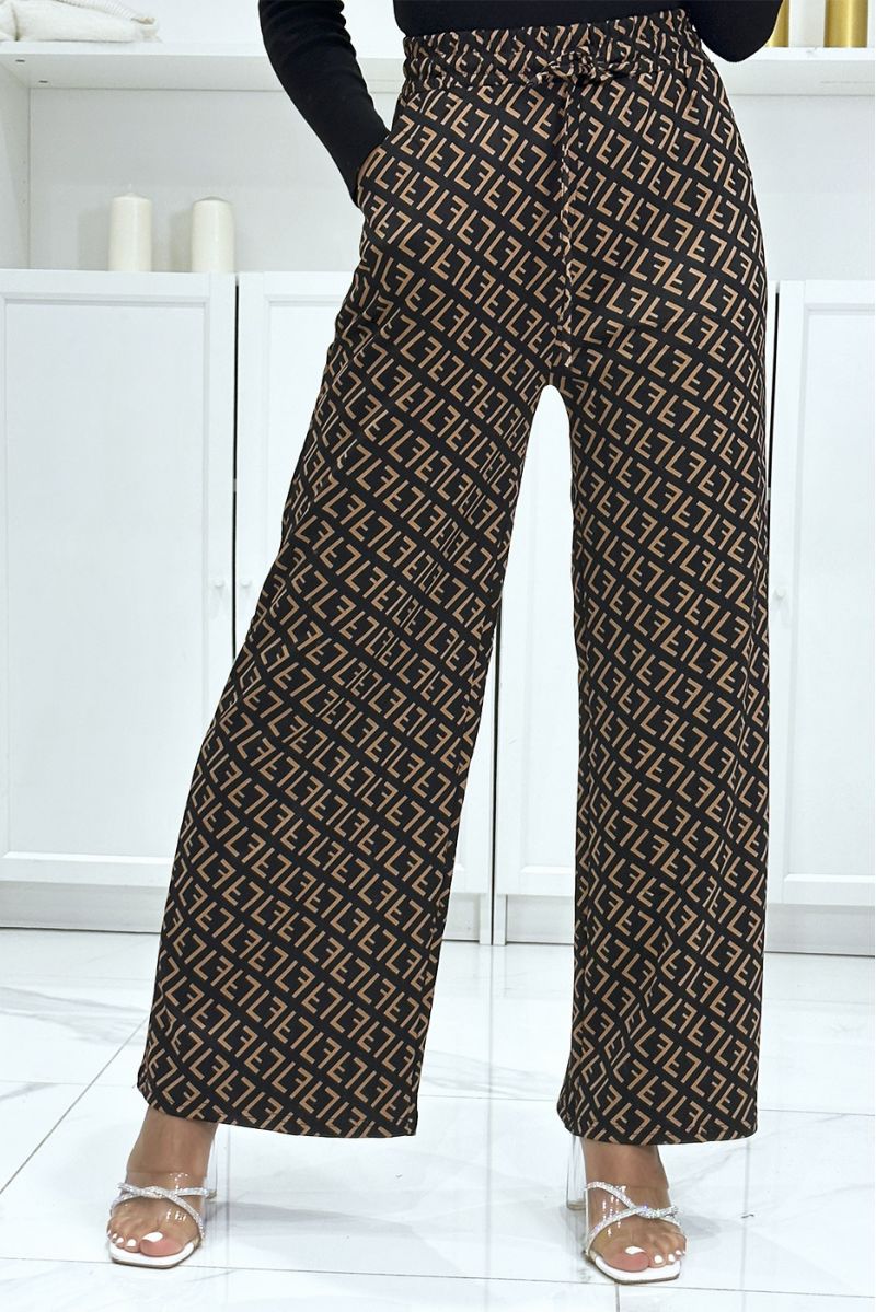 Brown and black F motif palazzo trousers brand inspiration - 3