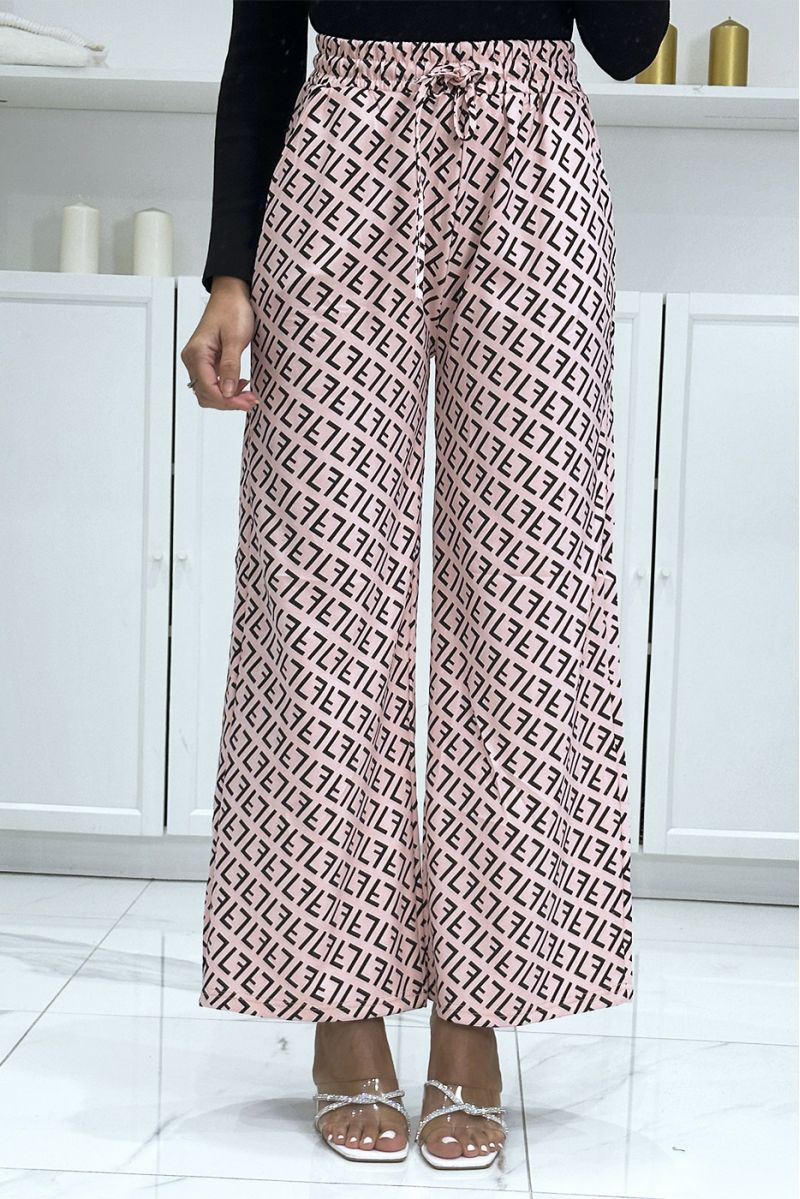Beige and black F pattern palazzo trousers brand inspiration - 2