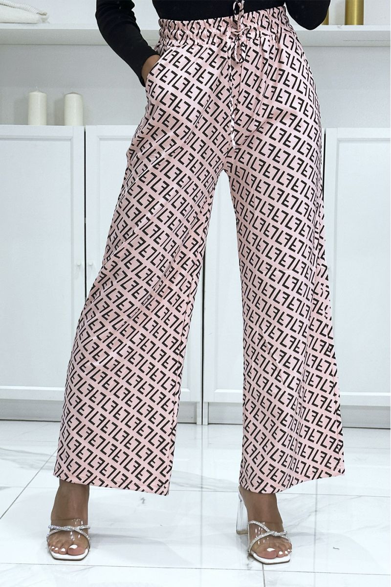 Beige and black F pattern palazzo trousers brand inspiration - 6