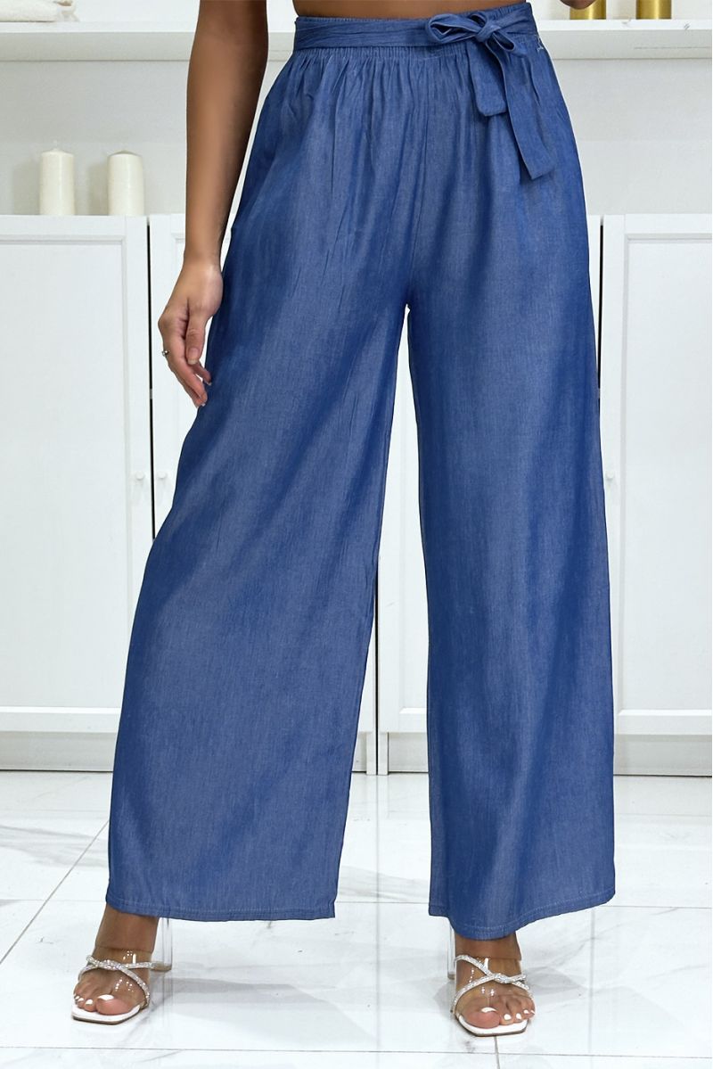 Pantalon palazzo couleur bleu jeans - 2