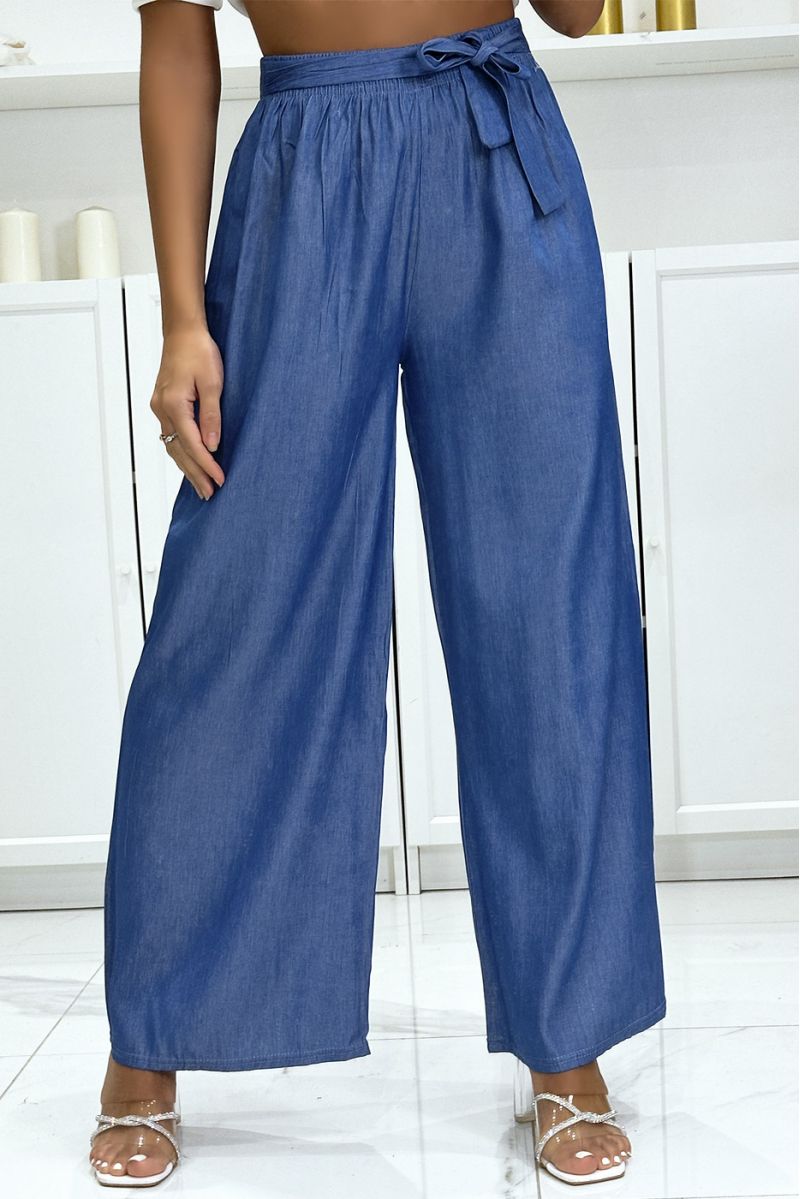 Pantalon palazzo couleur bleu jeans - 4