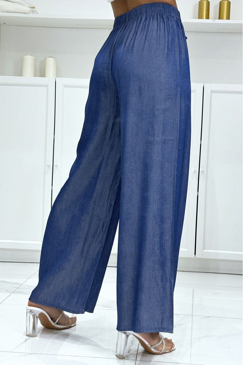 Pantalon palazzo couleur jeans bleu marine - 1