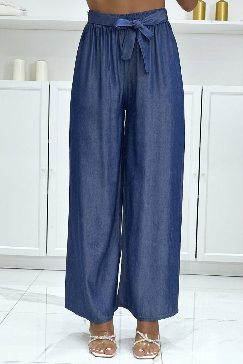Pantalon palazzo couleur jeans bleu marine - 2