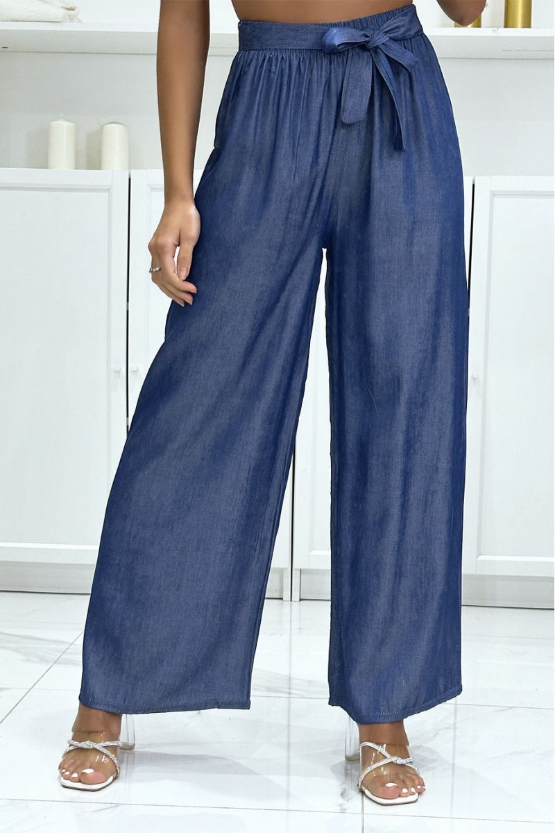 Navy blue jeans color palazzo trousers - 3