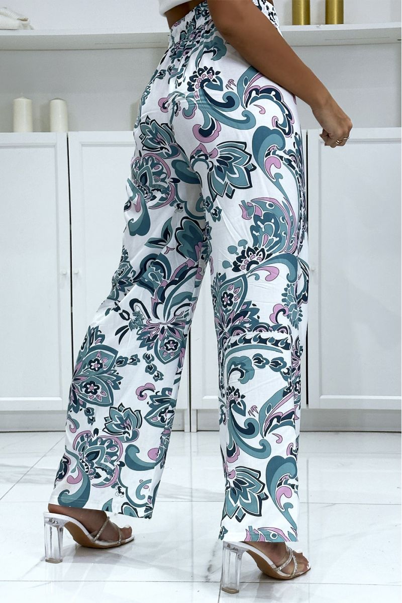 Palazzo pants with sublime green white pattern - 1