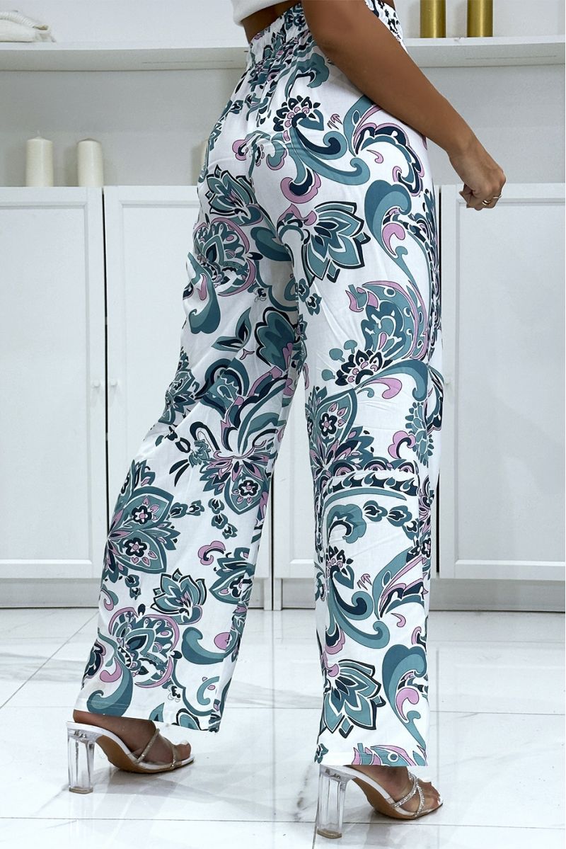 Palazzo pants with sublime green white pattern - 2