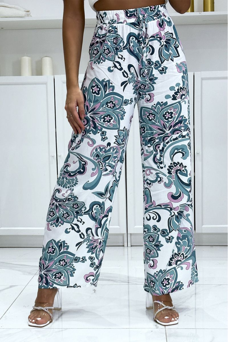 Palazzo pants with sublime green white pattern - 4