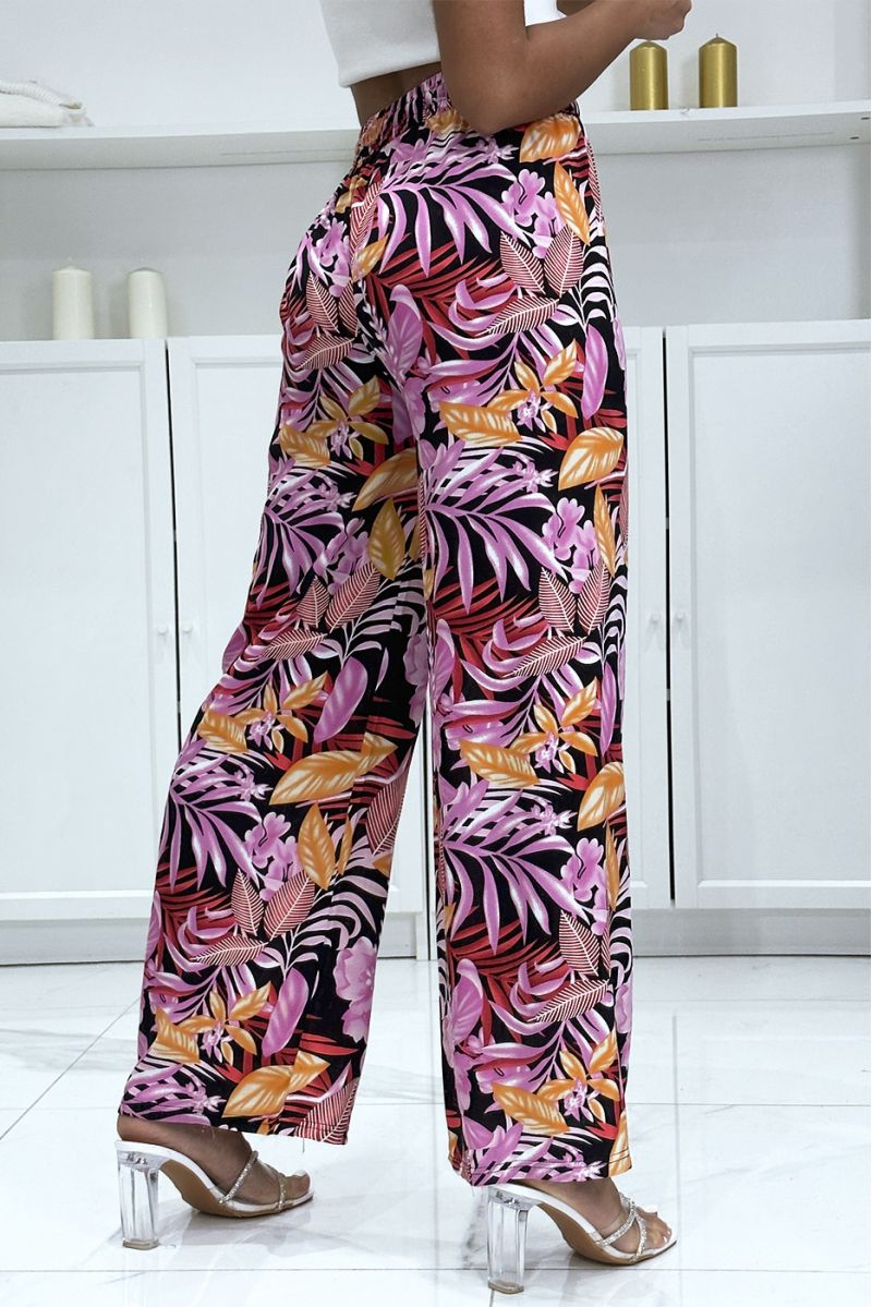 Palazzo pants with sublime pink black leaf pattern - 1