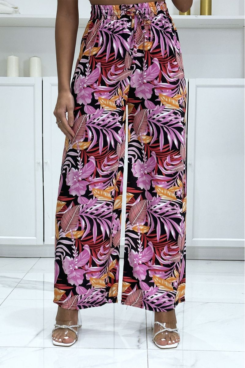Palazzo pants with sublime pink black leaf pattern - 2