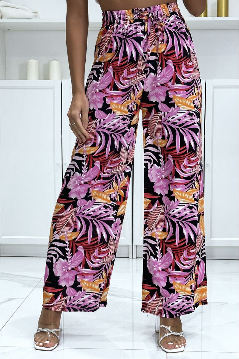 Palazzo pants with sublime pink black leaf pattern - 3