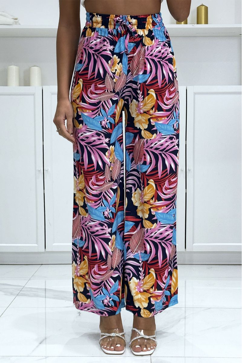 Palazzo pants with sublime pink blue leaf pattern - 2