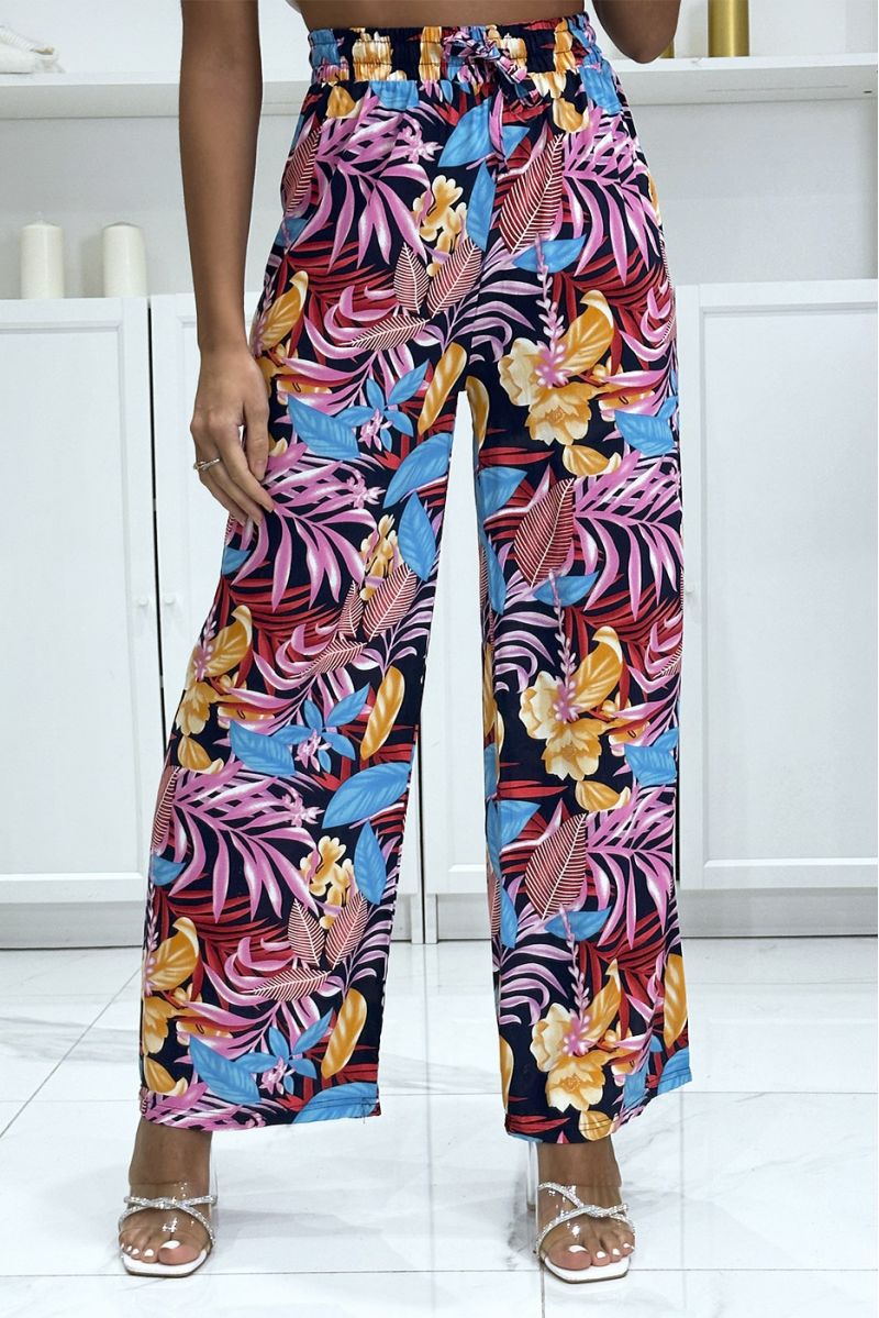 Palazzo pants with sublime pink blue leaf pattern - 3