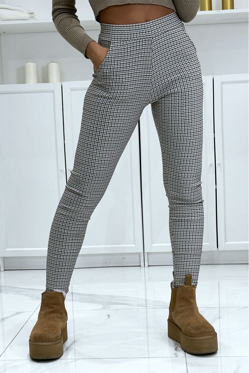 Green check pattern slim pants with pockets - 3
