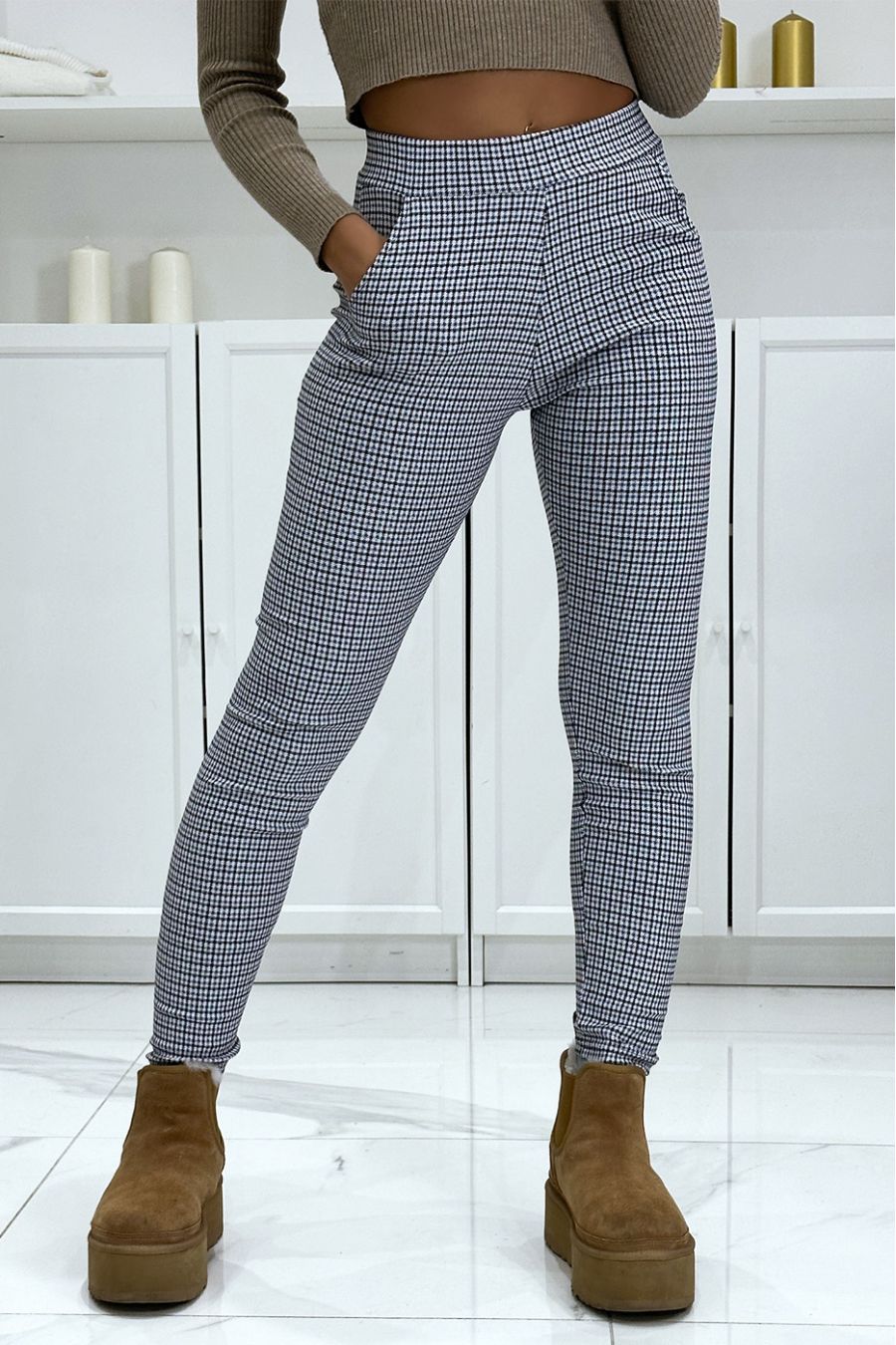 Slim royal check pants with pockets - 2