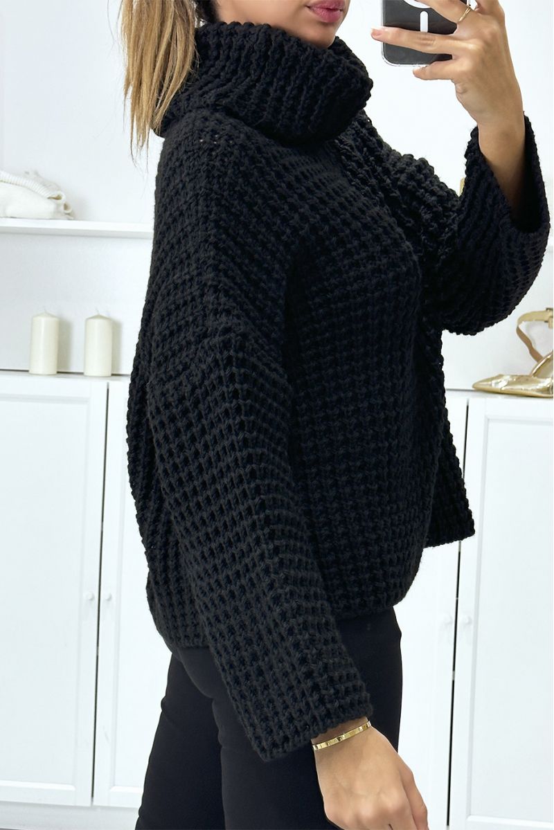 Chunky knit black jumper with turtleneck - 1