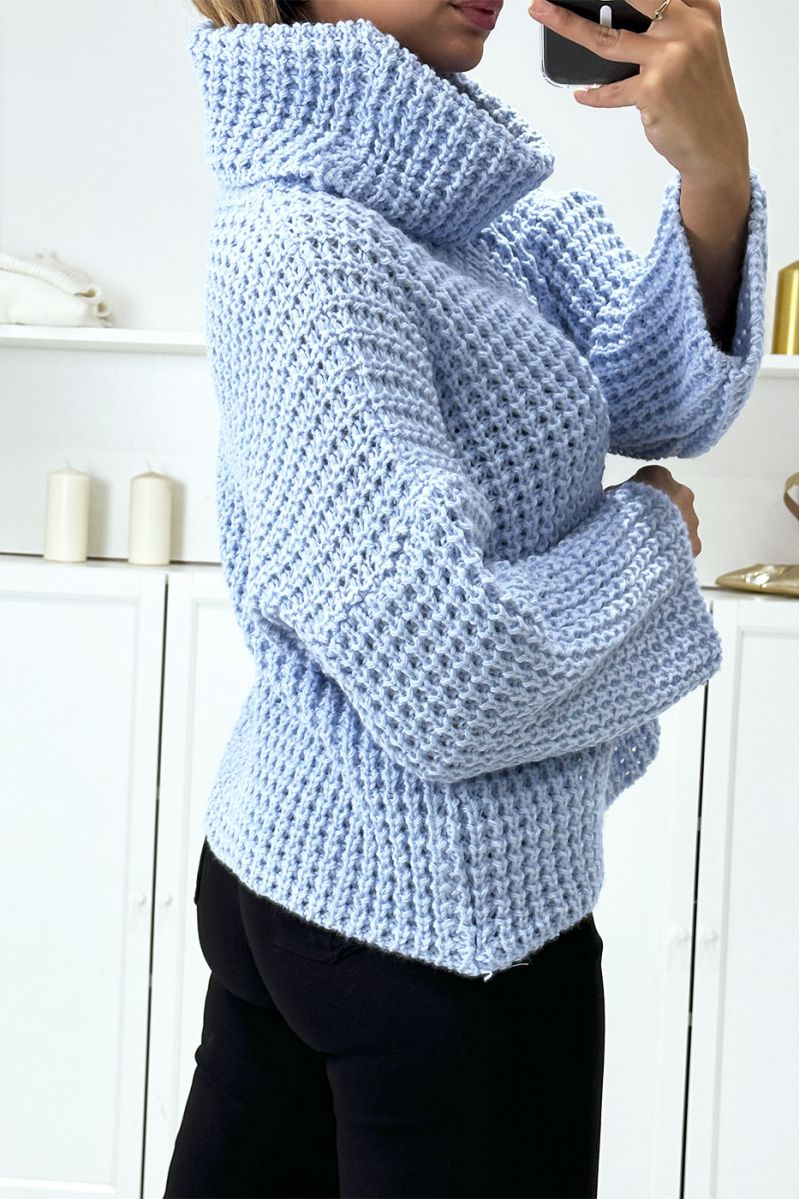 Blue chunky knit turtleneck jumper - 1