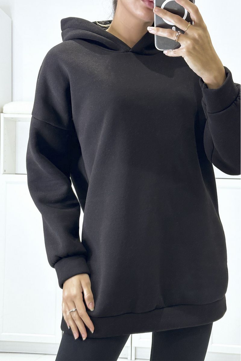 Zwart sweatshirt met capuchon van een mooie, zeer dikke kwaliteit met tekst op de achterkant - 1