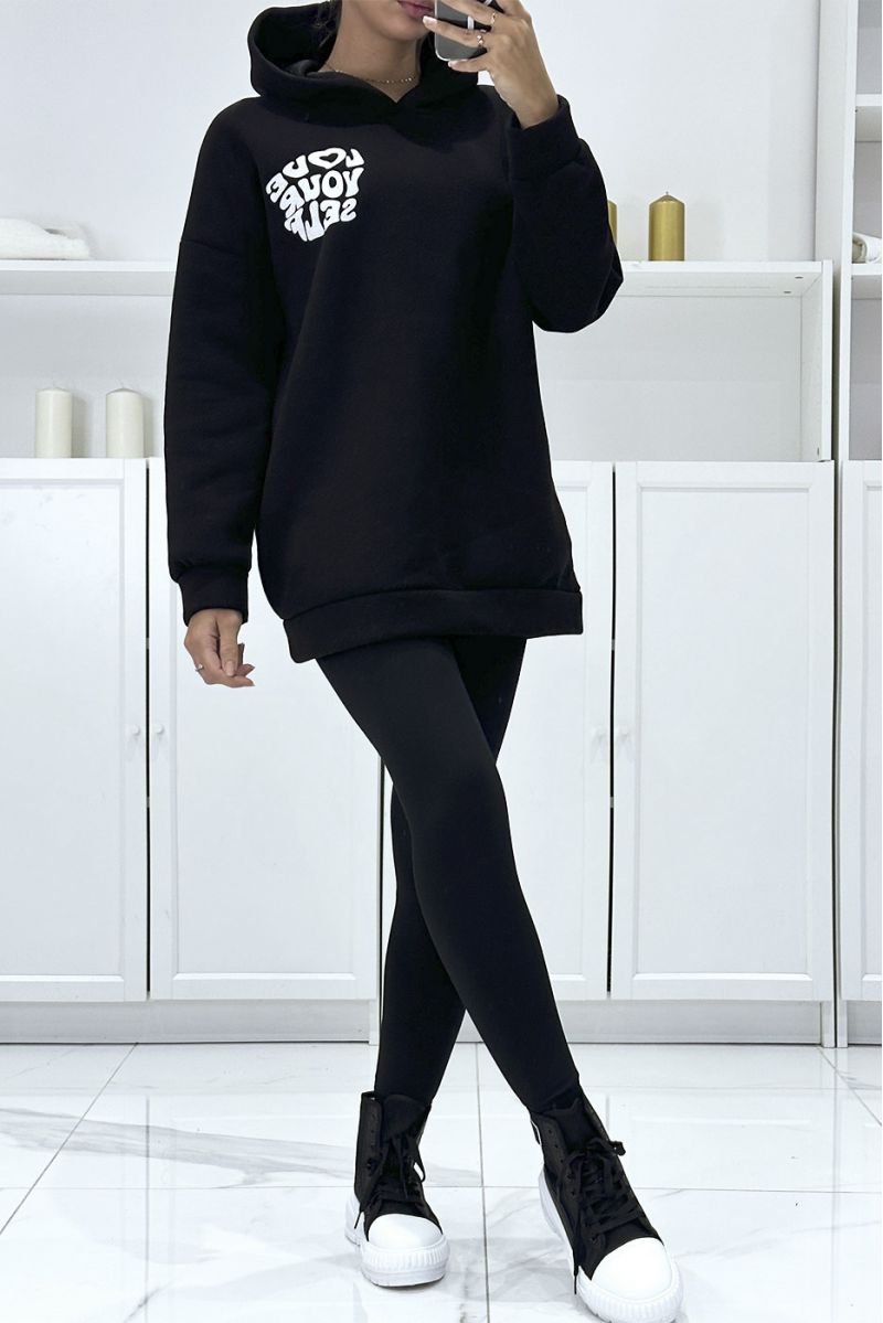Oversized zwarte hoodie van zeer dikke kwaliteit met opschrift LOVE YOUR SELF - 3