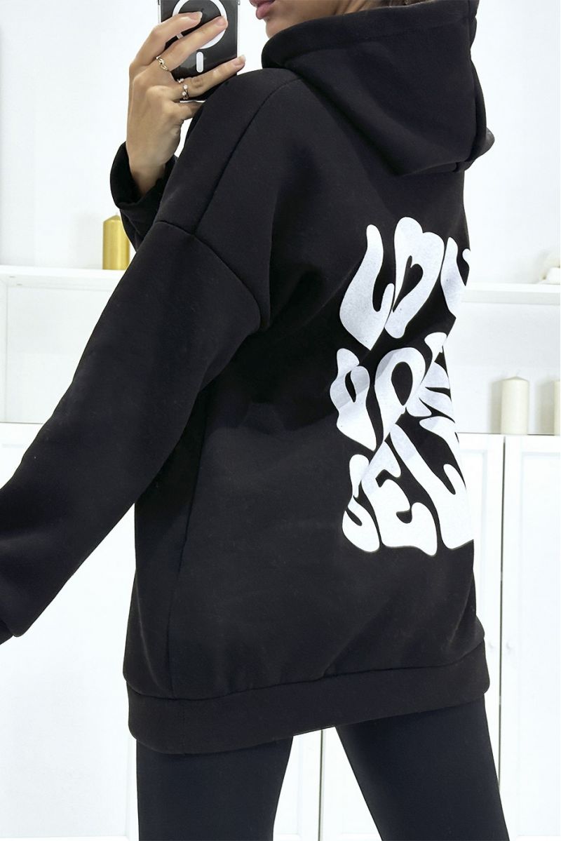 Oversized black hoodie of very thick quality with LOVE YOUR SELF writing - 4