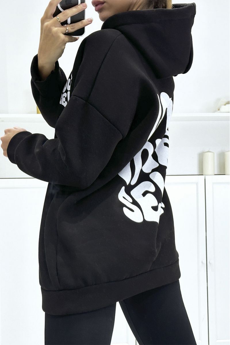 Oversized black hoodie of very thick quality with LOVE YOUR SELF writing - 5