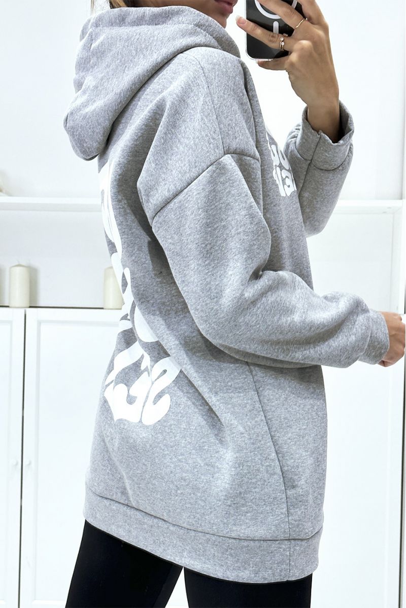 Oversized gray hoodie of very thick quality with LOVE YOUR SELF writing - 3