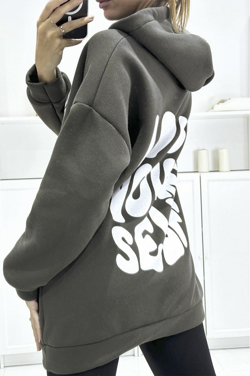 Oversized kaki hoodie van zeer dikke kwaliteit met opschrift LOVE YOUR SELF - 4