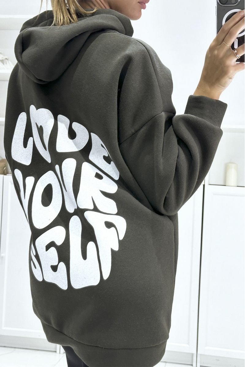 Oversized khaki hoodie of very thick quality with LOVE YOUR SELF writing - 5