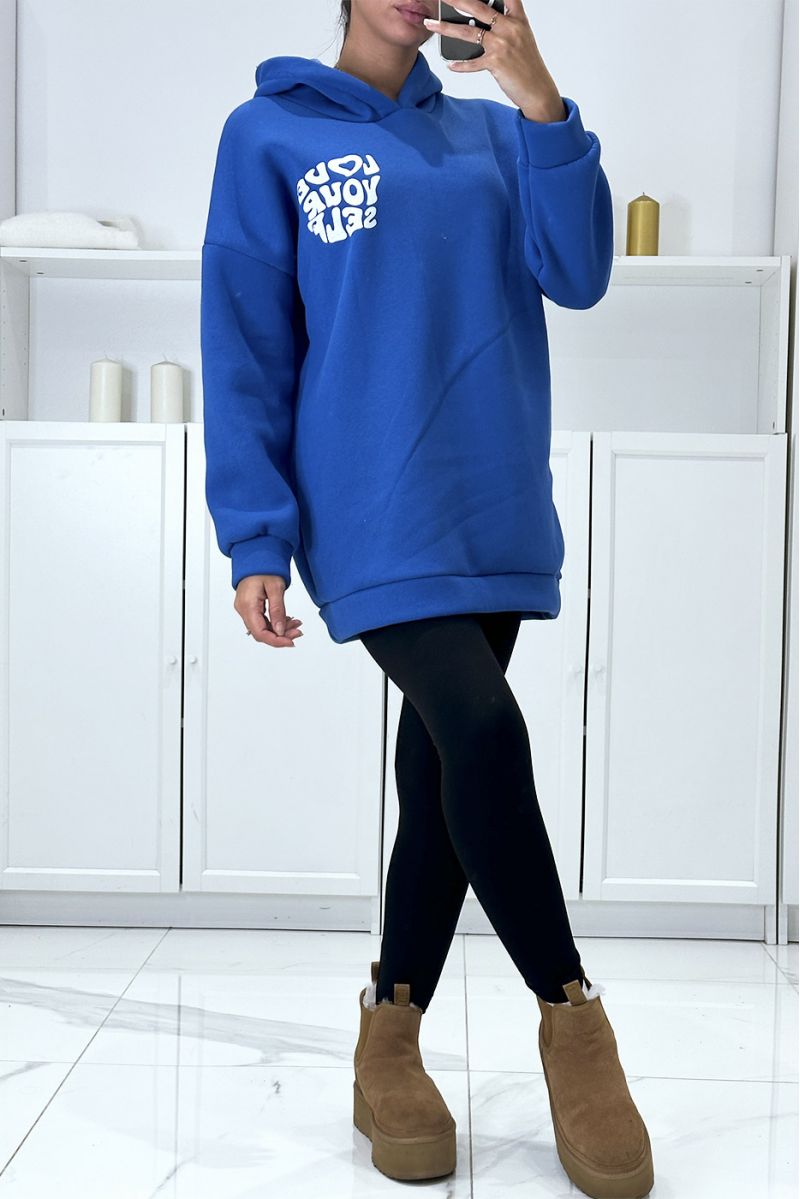 Oversize royal hoodie of a beautiful, very thick quality with LOVE YOUR SELF writing - 1