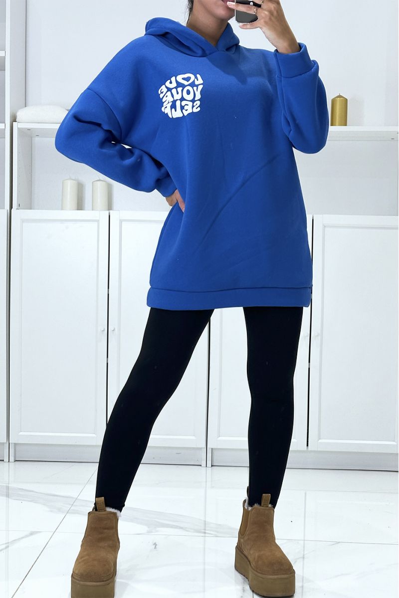 Oversize royal hoodie of a beautiful, very thick quality with LOVE YOUR SELF writing - 2