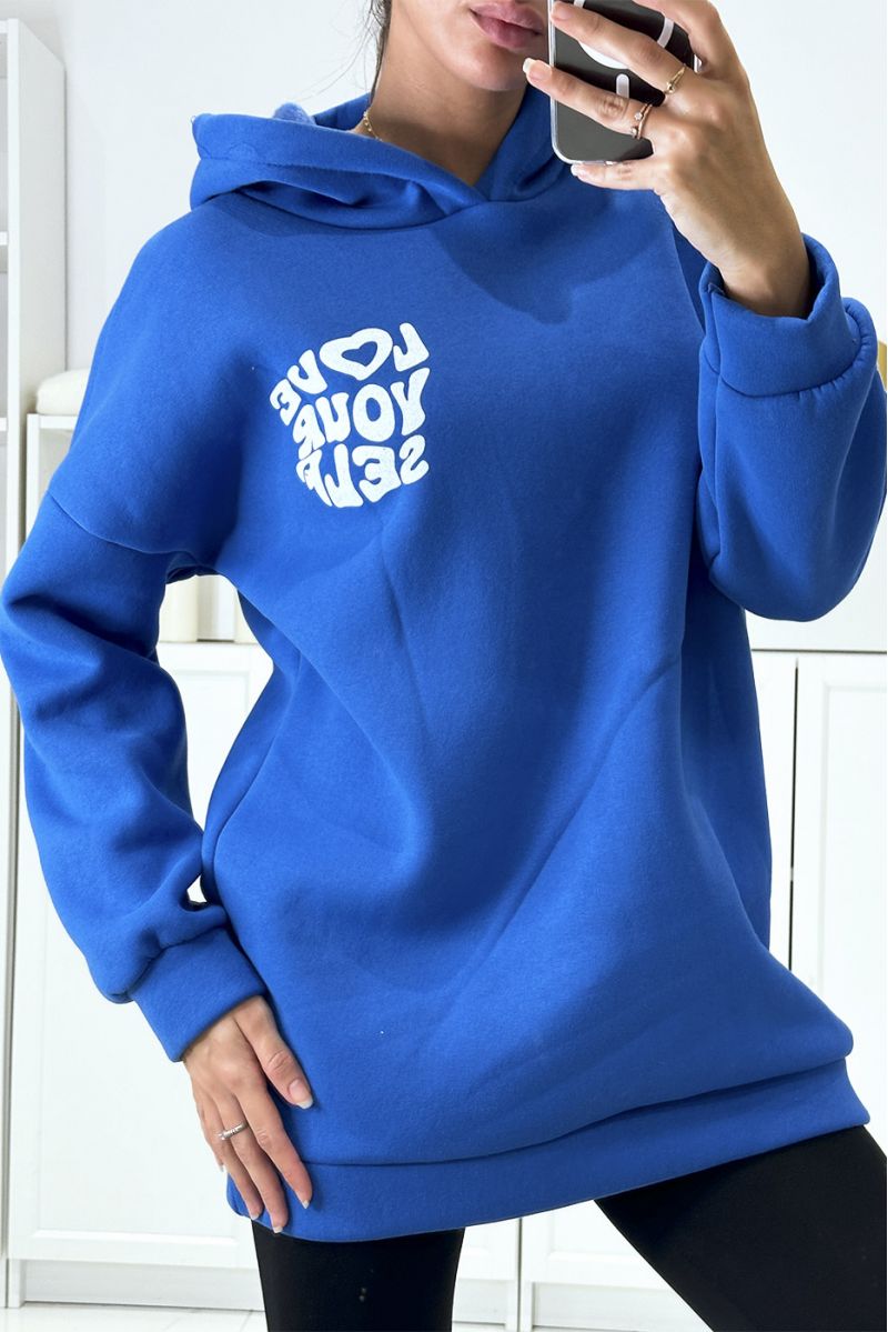 Oversize royal hoodie of a beautiful, very thick quality with LOVE YOUR SELF writing - 3