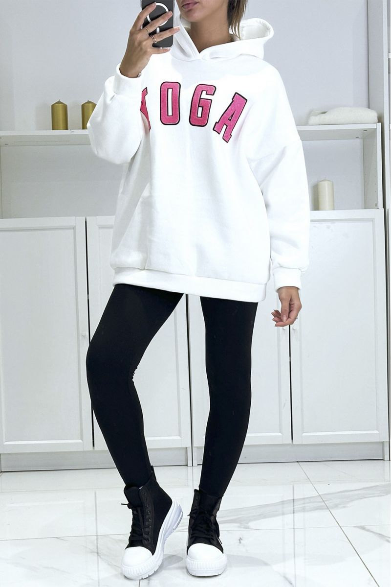 Oversized witte hoodie van een mooie, zeer dikke kwaliteit met YOGA opschrift - 2