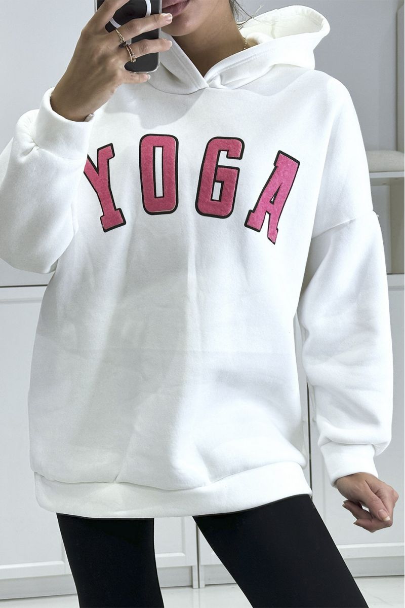 Oversized witte hoodie van een mooie, zeer dikke kwaliteit met YOGA opschrift - 3