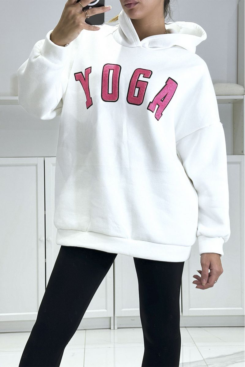 Oversized witte hoodie van een mooie, zeer dikke kwaliteit met YOGA opschrift - 4