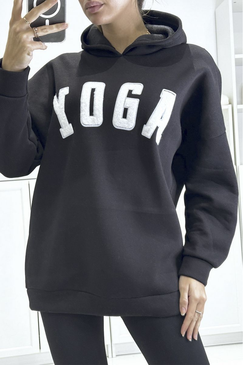 Oversized zwarte hoodie van een mooie, zeer dikke kwaliteit met YOGA opschrift - 2