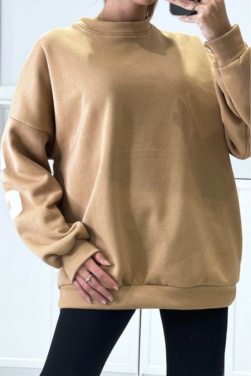 MaMnifique zeer trendy oversize camel sweatshirt met CALIFORNIA tekst op de achterkant - 2