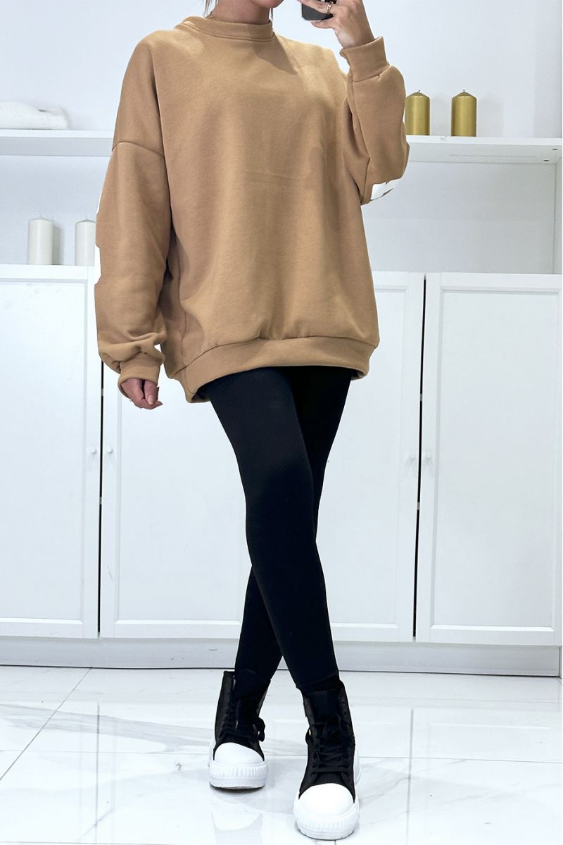 MaMnifique zeer trendy oversize camel sweatshirt met CALIFORNIA tekst op de achterkant - 3