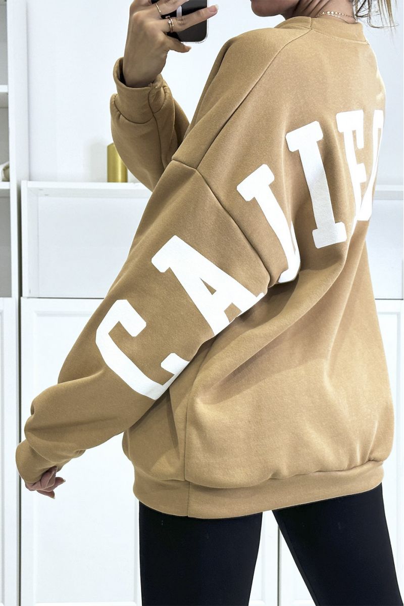MaMnifique zeer trendy oversize camel sweatshirt met CALIFORNIA tekst op de achterkant - 4