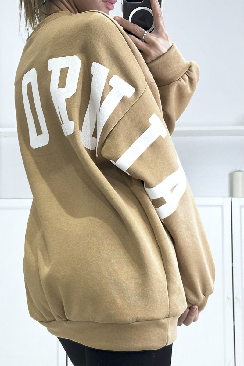 MaMnifique zeer trendy oversize camel sweatshirt met CALIFORNIA tekst op de achterkant - 6