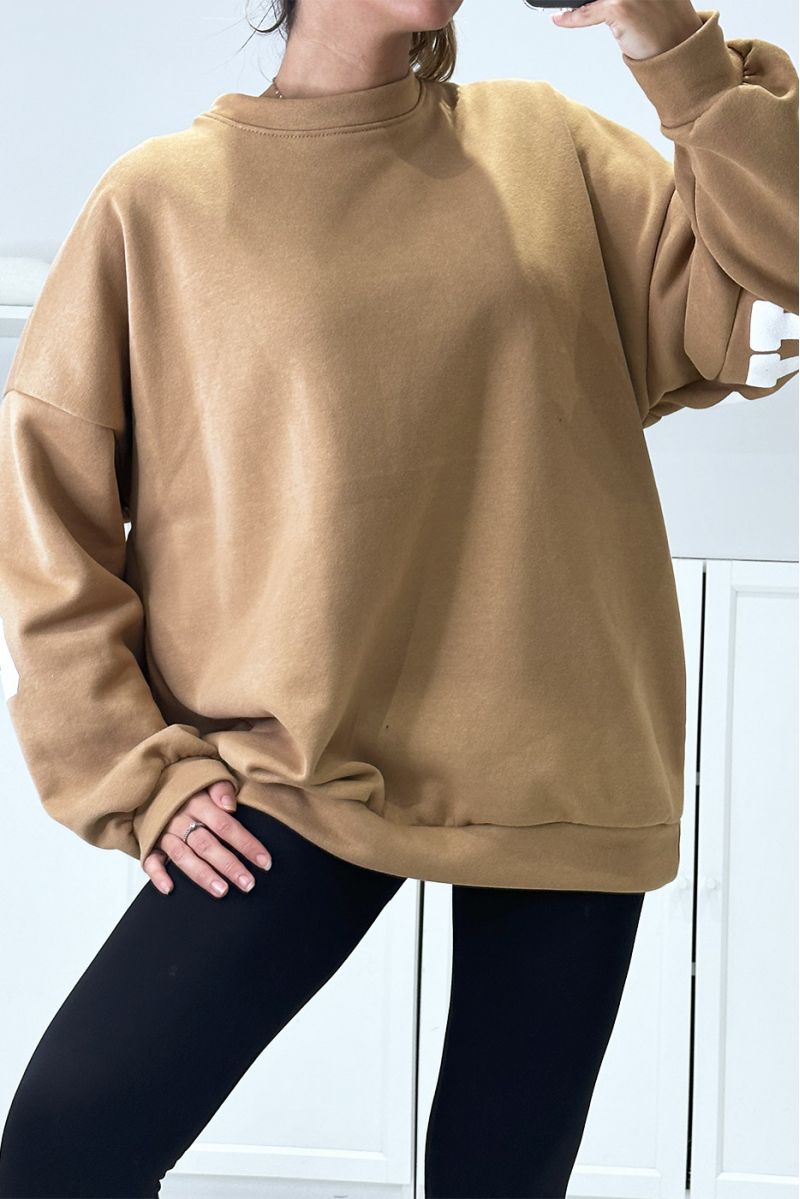 MaMnifique zeer trendy oversize camel sweatshirt met CALIFORNIA tekst op de achterkant - 7