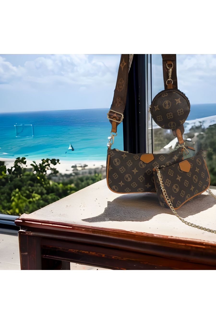 3 in 1 inspired brown handbag - 2