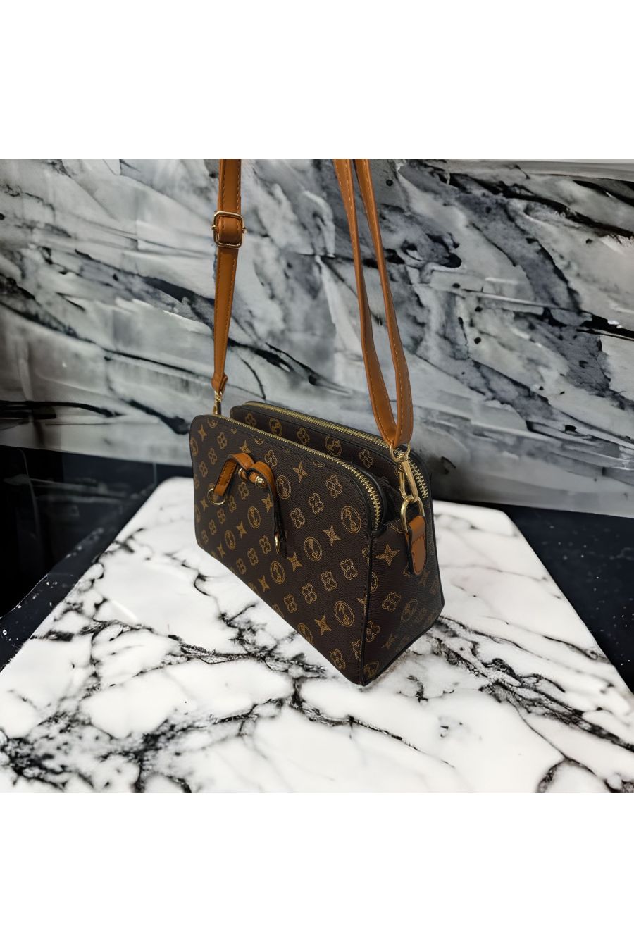 Inspi brown handbag with 3 openings - 2