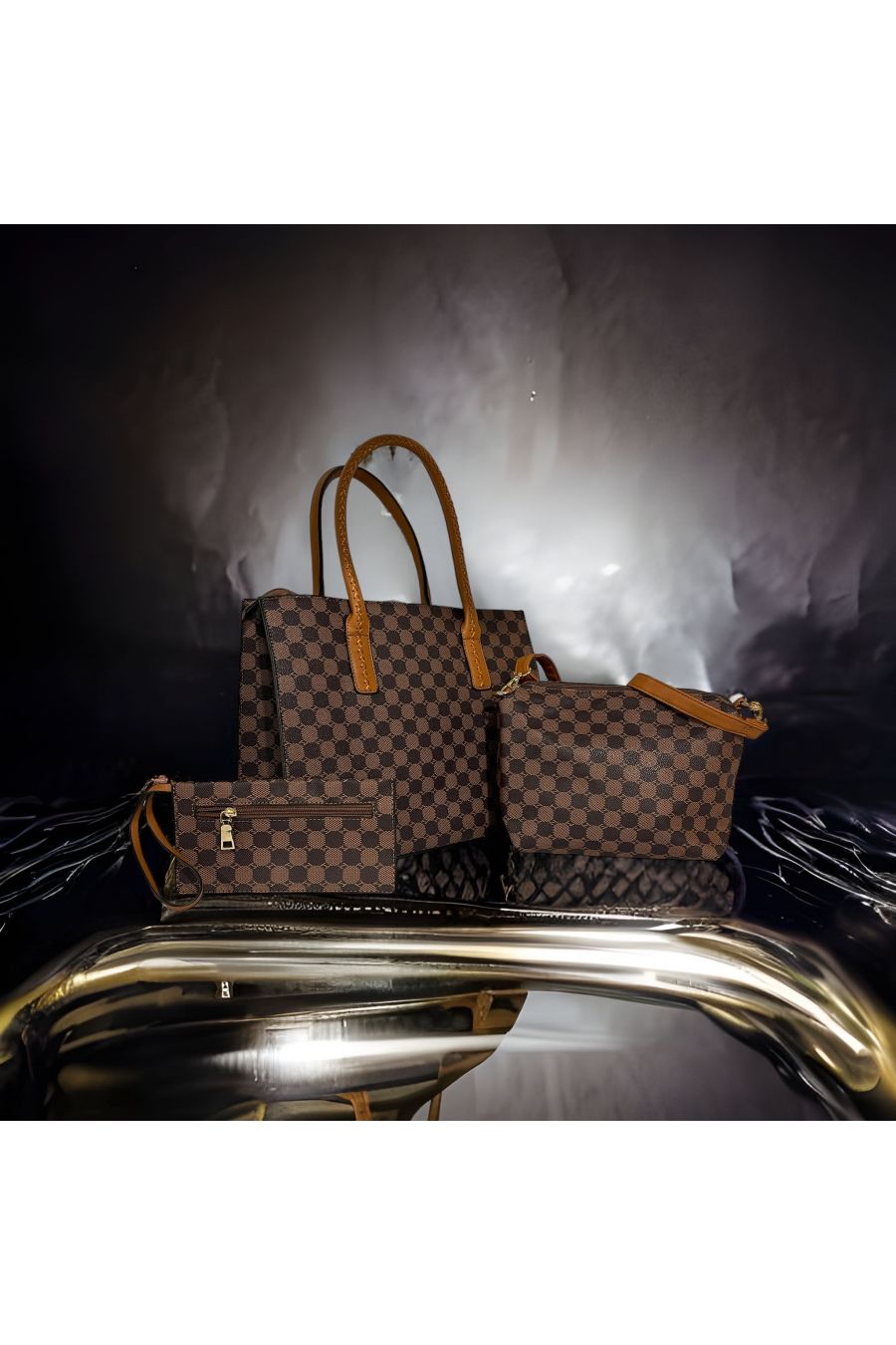 Set of 3 Inspi, A bag, a make-up case and a brown purse - 1