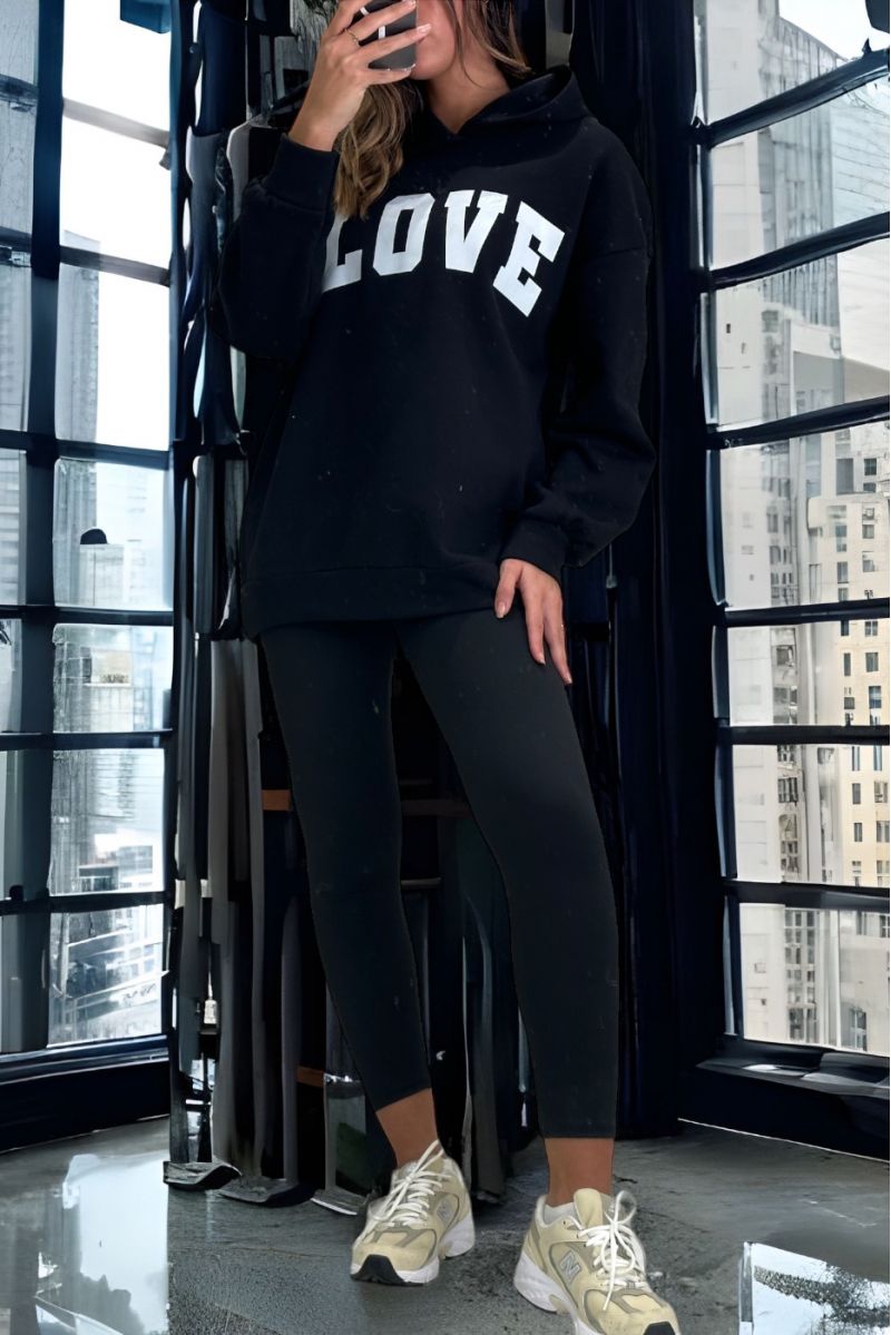Black sweatshirt and leggings set with LOVE writing - 2
