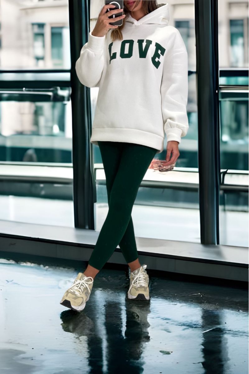 White and green sweatshirt and leggings set with LOVE writing - 3