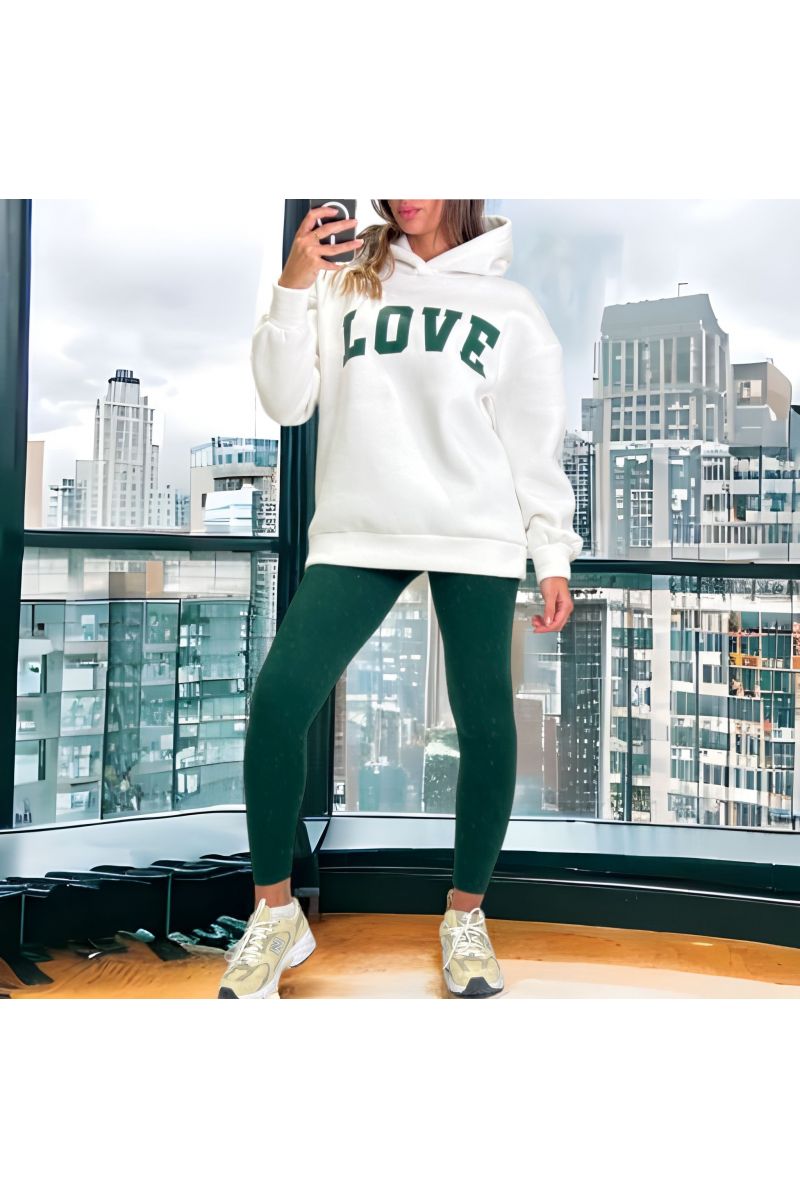 White and green sweatshirt and leggings set with LOVE writing - 5
