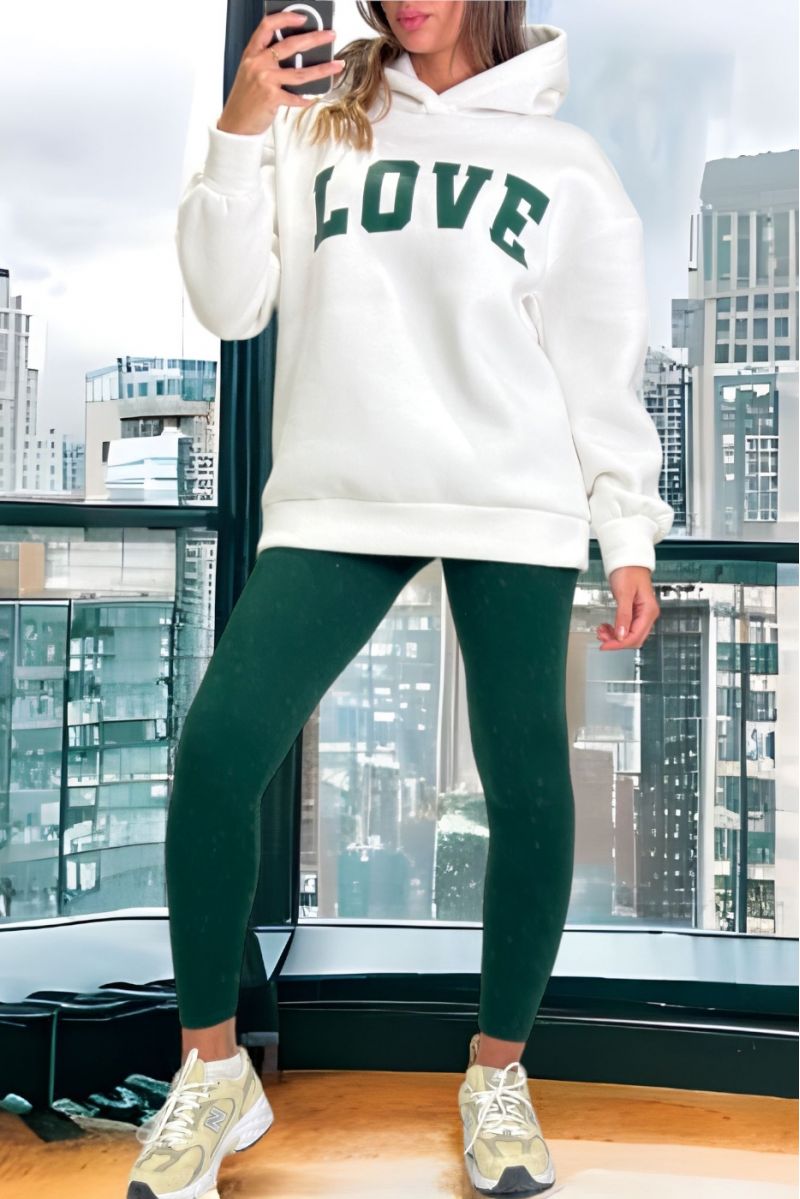 White and green sweatshirt and leggings set with LOVE writing - 6