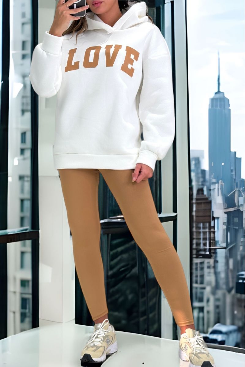 White and camel sweatshirt and leggings set with LOVE writing - 3