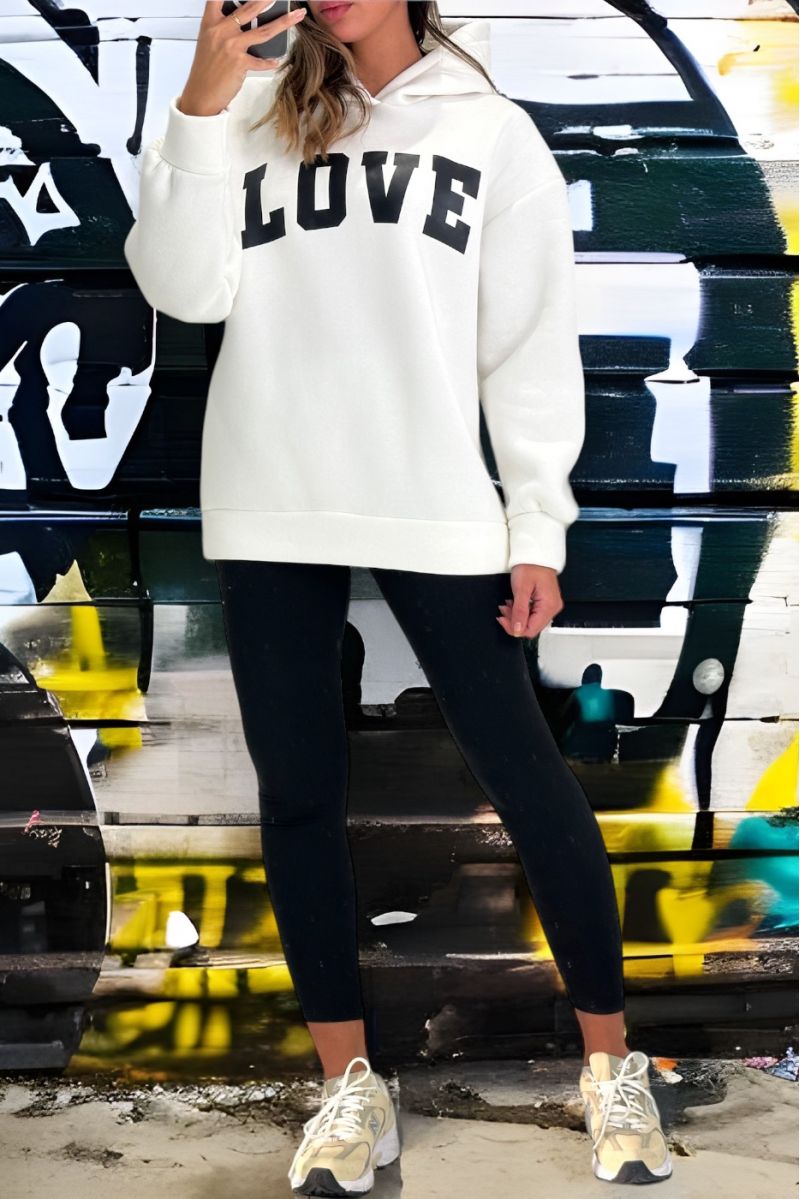 White and black sweatshirt and leggings set with LOVE writing - 1