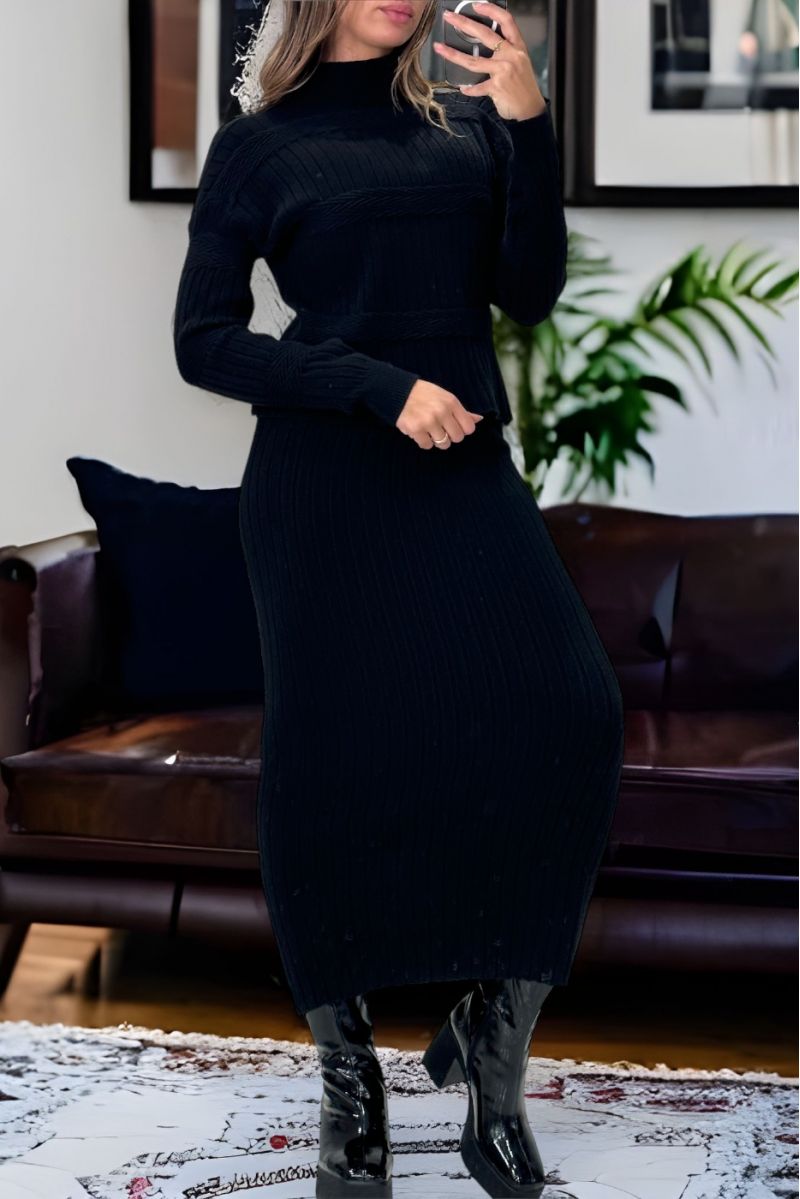 ZA-geïnspireerde zwarte set trui en rok in zeer zacht en zeer rekbaar breisel - 4