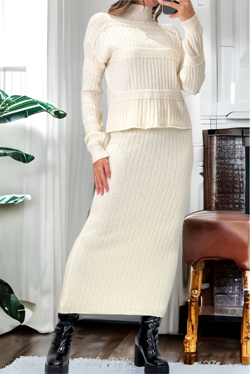 ZA-inspired beige sweater and skirt set in very soft and very stretchy knit - 4